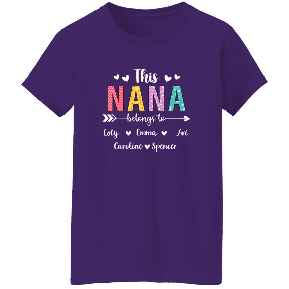 45_54 ALTS 250801716 Ladies T-Shirt Purple Adult M Nana 112-4172197-2057836 acc7 Text_White Gildan Ladies' 5.3 oz. T-Shirt